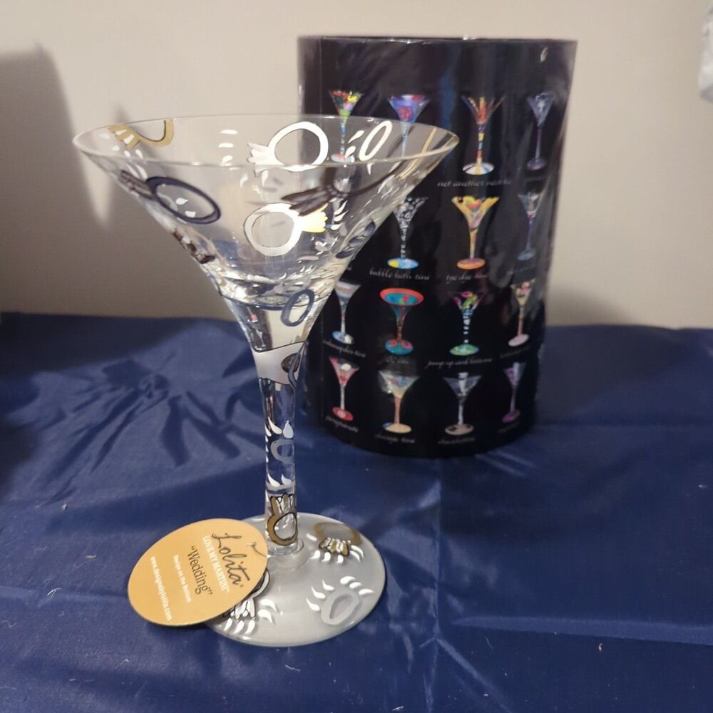 Lolita Retired Hand Painted "Wedding Tini" 7 OZ Martini Glass W/ Recipe in Box